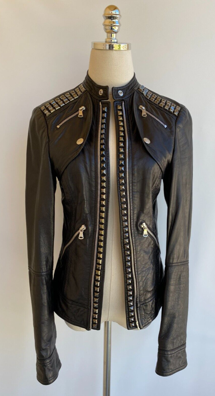 Dolce & Gabbana Studded Lamb Leather Biker Jacket Vintage Size 46, US 10